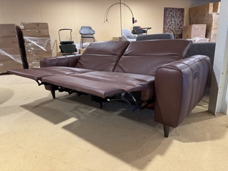 3-zits bank, bruin leder, elektrisch verstelbaar, verstelbare neksteun